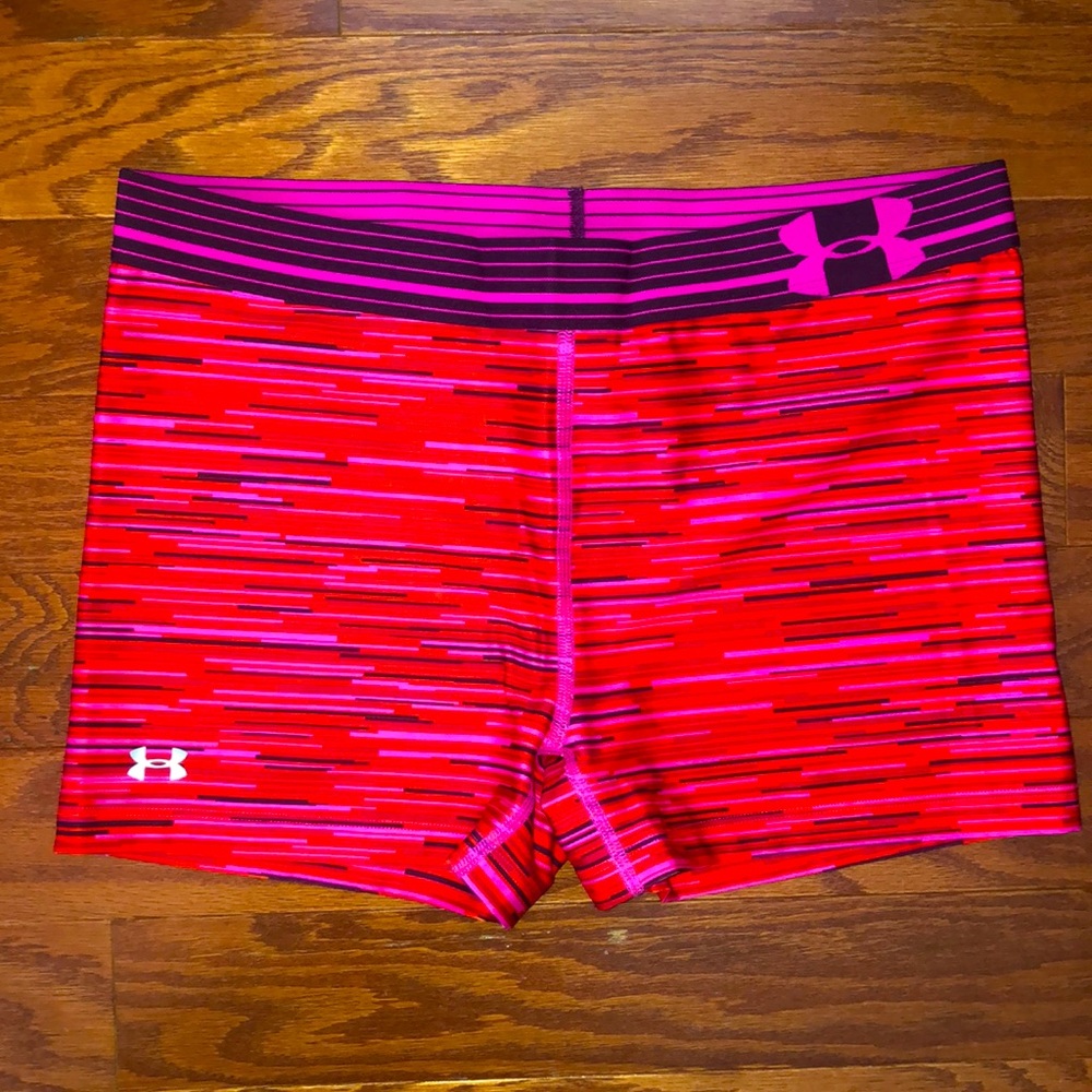 UA Stripe Form Fitting Athletic Gym Workout Shorts